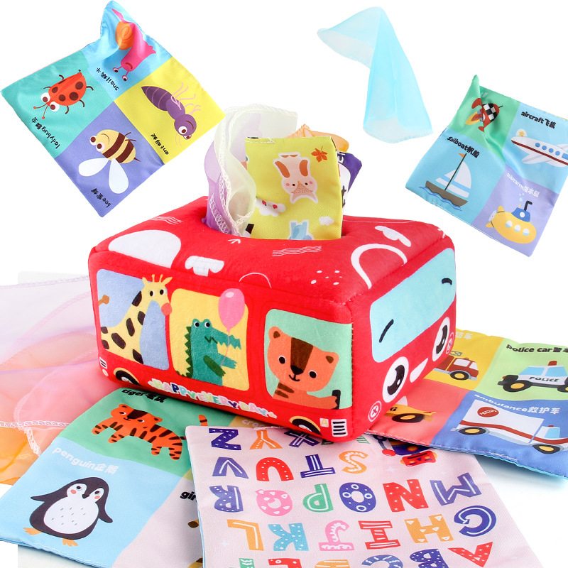 Baby educational early education cloth book toy simulation car Forest animal tear-proof tissue box baby ringing paper cloth book
