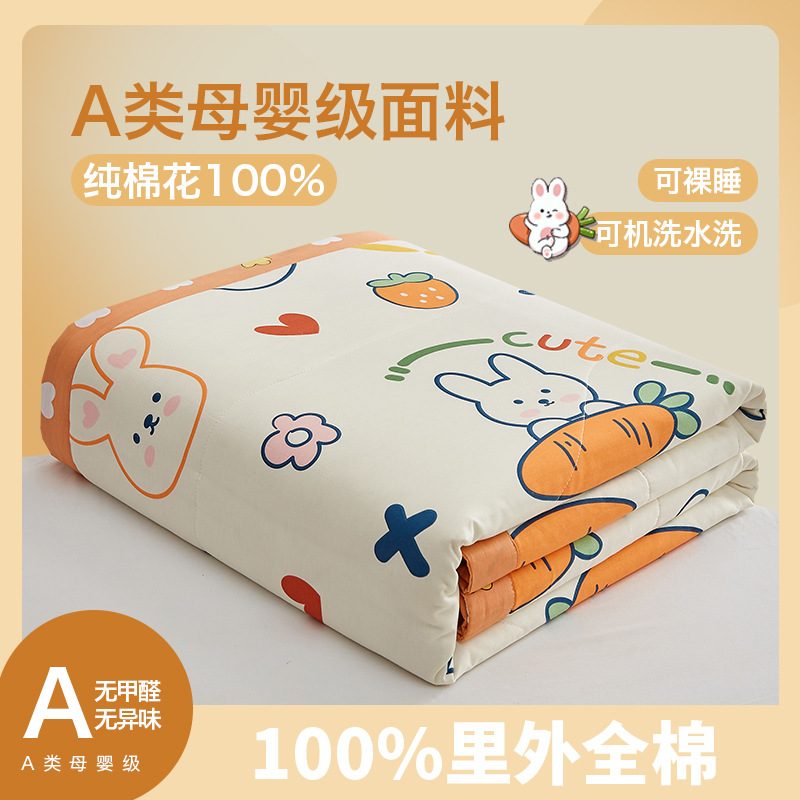 Picture of Machine washable Class A Mother and Child Pure Cotton Summer Cool Quilt Cotton Air-conditioning Quilt Children's Pure Cotton Summer Quilt Cartoon Thin Quilt Core 1