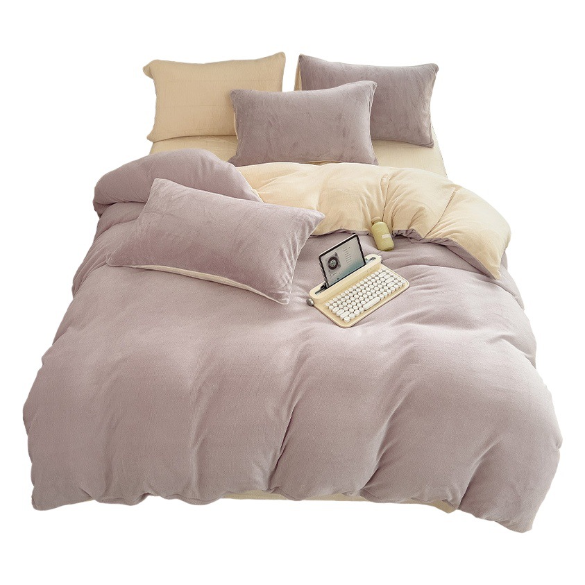 Picture of Autumn and Winter Milk Velvet Bed Four-piece Single-piece Thickened Double-sided Coral Velvet Quilt Cover Flannel Bed Sheet Three-piece Set