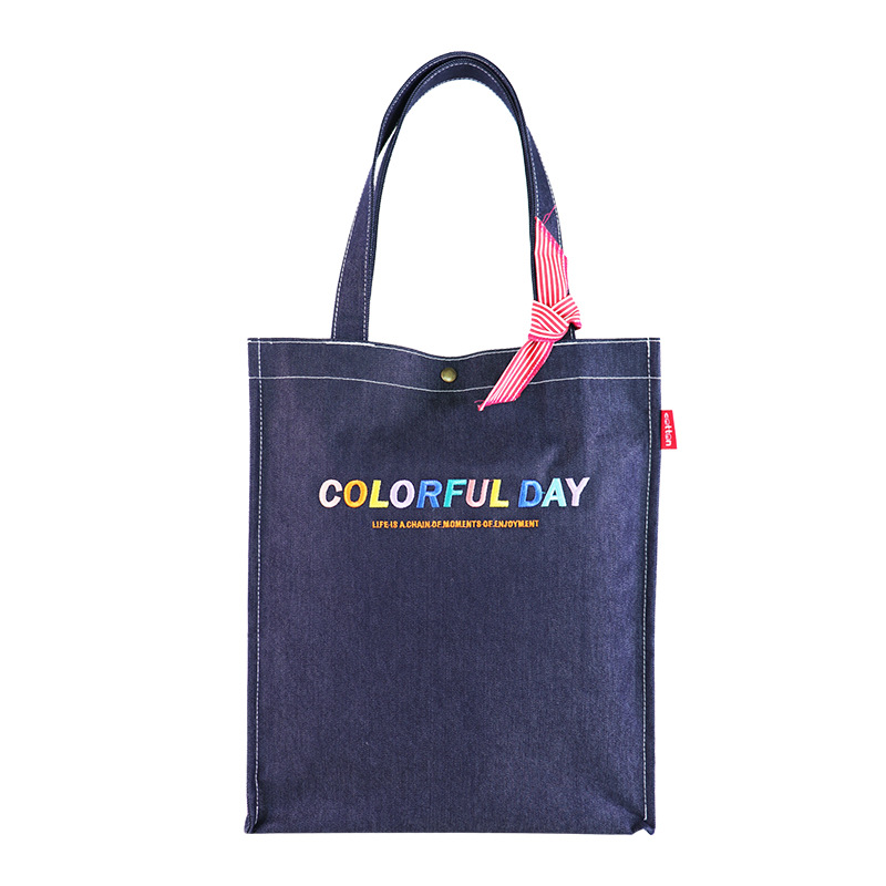 Custom-made denim bag embroidery sideband pvc pocket shopping mummy bag portable washed denim bag handbag