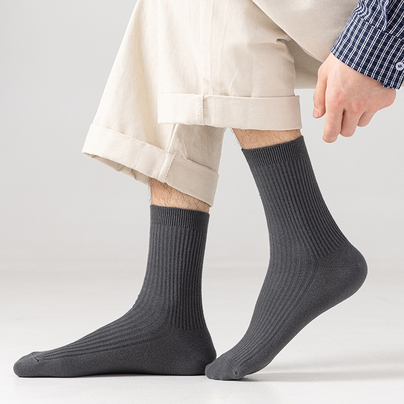 Picture of Double-Needle Socks Pure Cotton Men's Socks Mid-Calf Socks Men's Spring and Autumn Deodorant Sweat-Absorbent Warm Men's Cotton Socks Zhuji Pure Cotton Wholesale