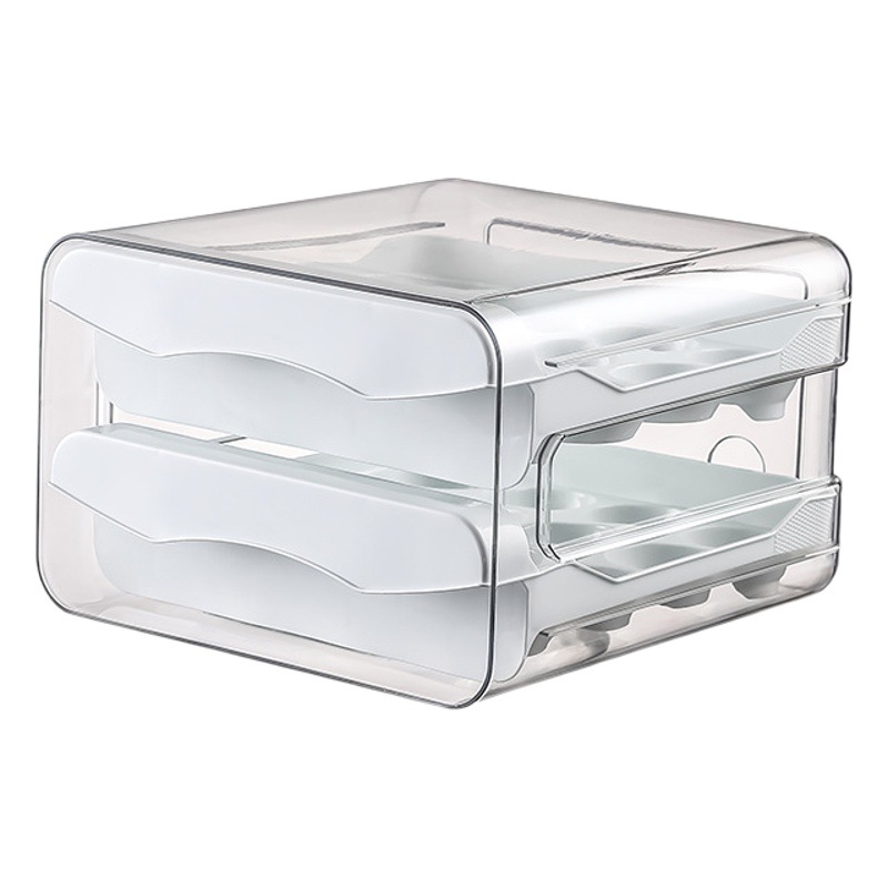 Ruge Transparent Double-Layer Preservation Box Kitchen Household Plastic Sealed Egg Box Drawer-Type Refrigerator Storage Box