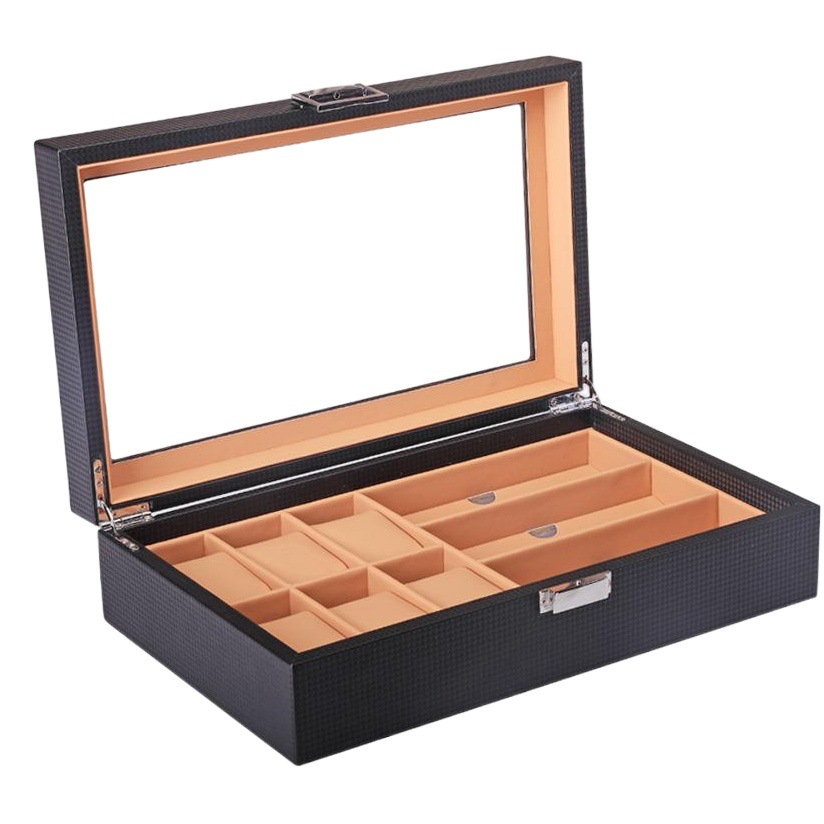 Watch Glasses Case 6 Table 3 Glasses Storage Box Carbon Fiber PU Leather Watch Sunglasses Packaging Box Display Box