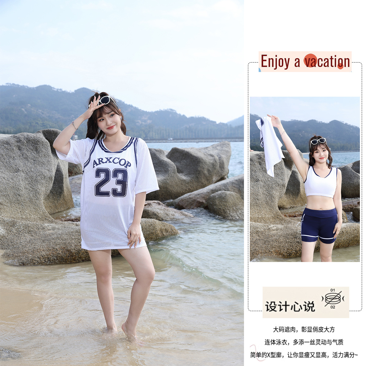 Picture of Split swimsuit women's South Korea Sports conservative boxers three-piece swimsuit slimming belly covering vacation swimsuit