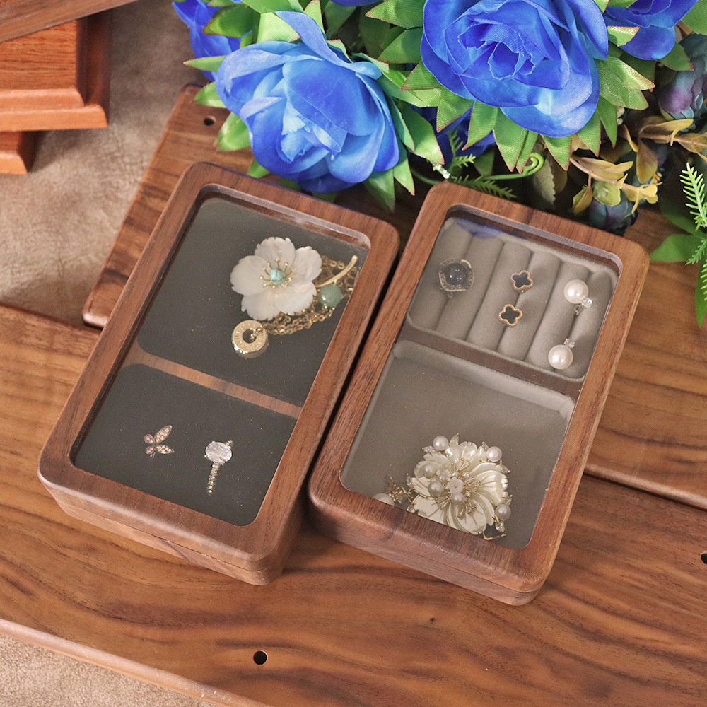 Picture of Portable Walnut Jewelry Storage Box Jewelry Ring Bracelet Wooden Makeup Gift Box for Women