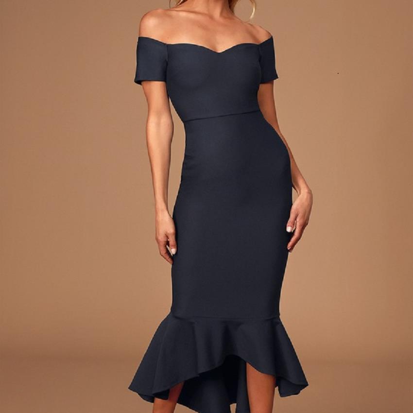 European and American 2024 Women's New Fashion Elegant Slim-fit Solid Color Sexy off-shoulder Collar Hip Fishtail dress