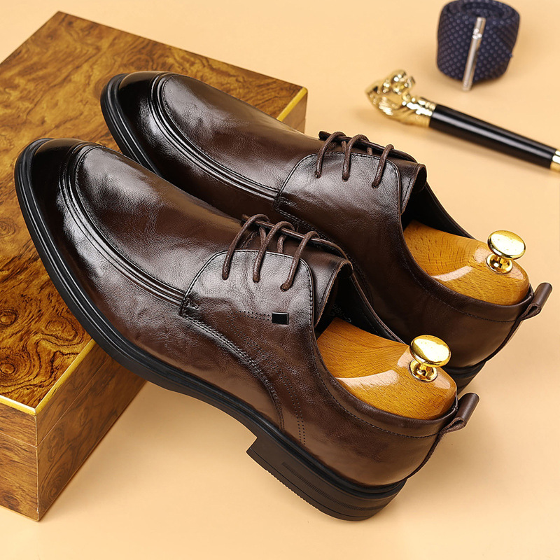 The first layer of cowhide new business leather shoes men's pointed toe formal leather men's single shoes soft sole breathable men's shoes is shipped one piece