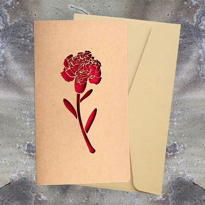 Picture of Retro Kraft Paper Laser Cut Out Heart with Envelope Teacher's Day Thank You Card Greeting Card High-End Valentine's Day Greeting Card