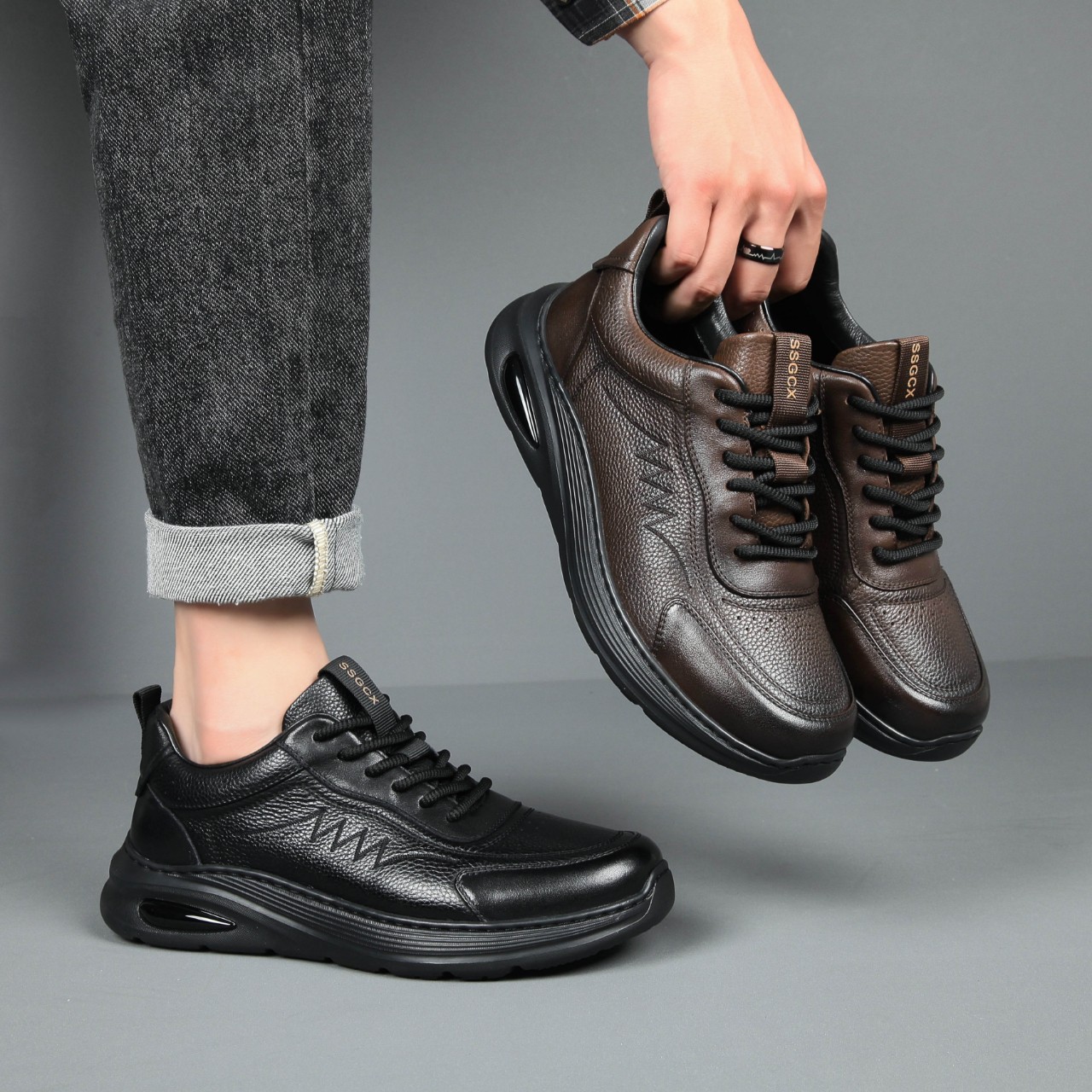 Europe Station Trendy Brand 2025 Autumn New Top Grains Leather Comfortable Soft Sole Durable Durable Casual Genuine Leather Air Cushion Board Shoes for Men