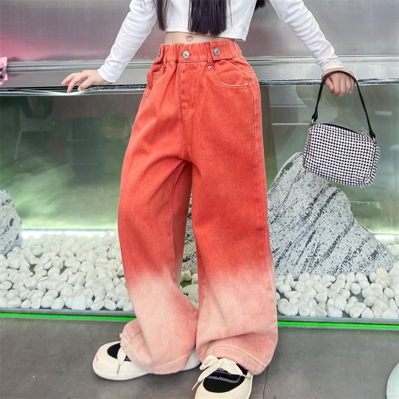 Picture of Summer thin girls candy color jeans fashionable gradient wide leg pants 2024 new middle and large children's fashion wholesale