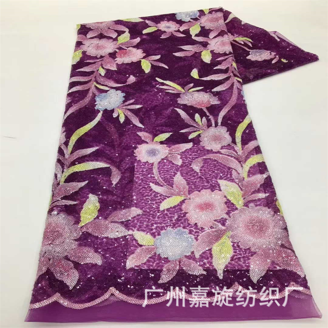 Full Color Plant Flower Dense Bead Printed Sequin Fabric Stage Dress Women's Embroidered Mesh Fabric