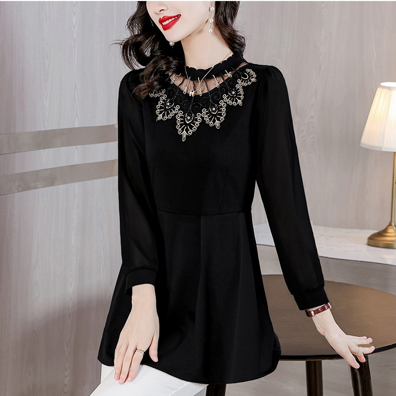 Picture of Real shot this spring's new waist skirt belly-covering long sleeve base shirt foreign style French top