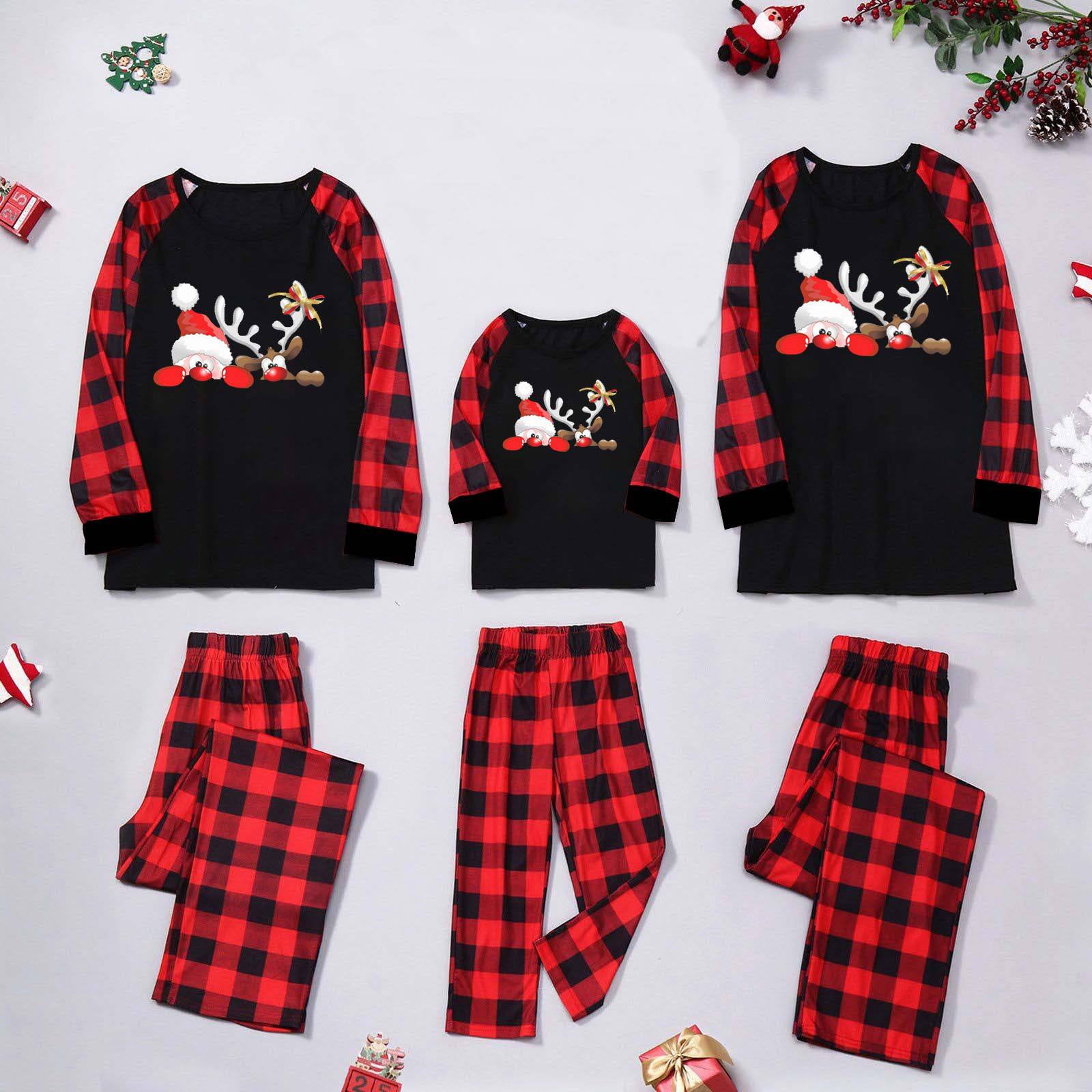 Foreign trade European and American Christmas printed long-sleeved pajamas parent-child suit two-piece home wear cross-border Christmas trousers suit
