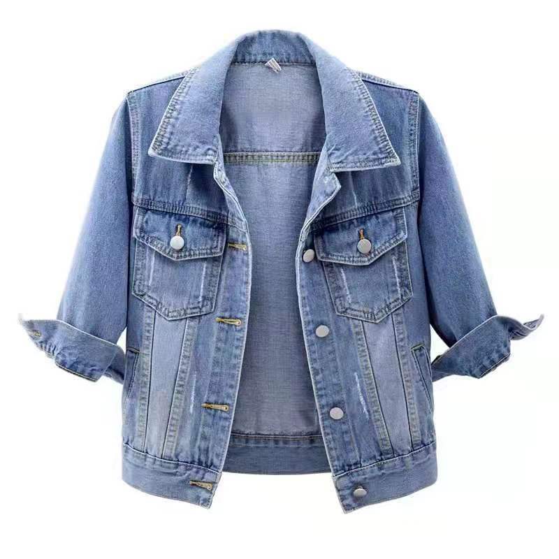 Picture of Three-Quarter Sleeve Denim Jacket for Women, Short, High-End, Spring & Fall, Slim, Versatile Cardigan, Versatile Student Top