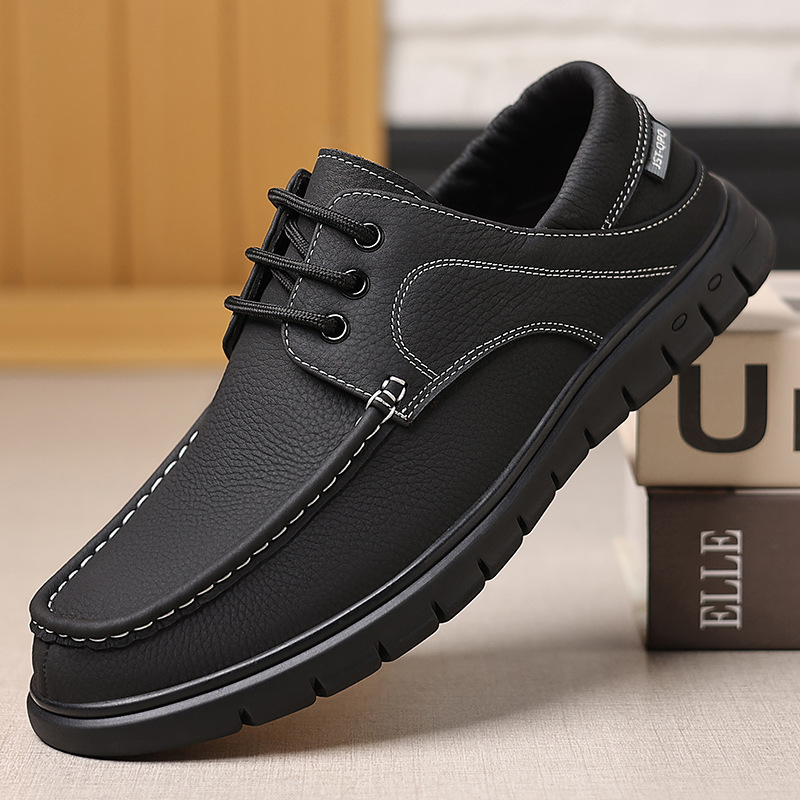 Men's Shoes 2025 Spring New Cowhide Low-top Soft Bottom Business Casual Dad Middle-aged Leather Shoes Men's One Piece Hair