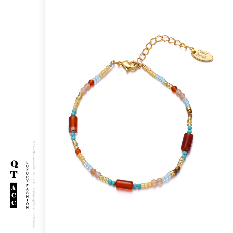 Picture of Guofeng New Chinese Style Jewelry Ancient Style Red Agate Turquoise Beaded Design Hanfu Accessories Necklace Bracelet suit Women