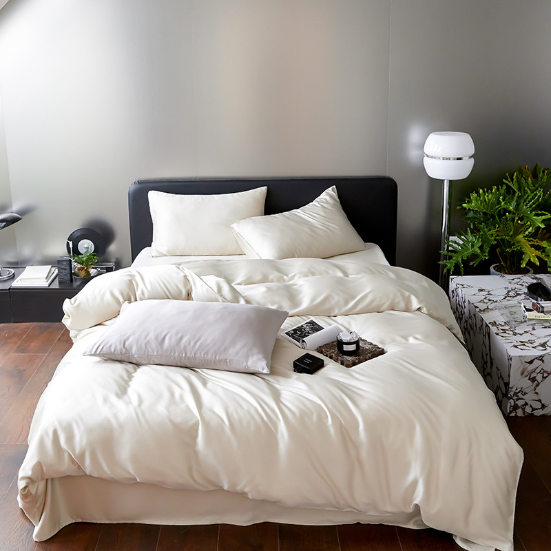 Picture of High-end double-spell Class A Lanjing Tencel four-piece set summer naked sleep cool feeling bed sheet quilt cover solid color Tencel cotton 4