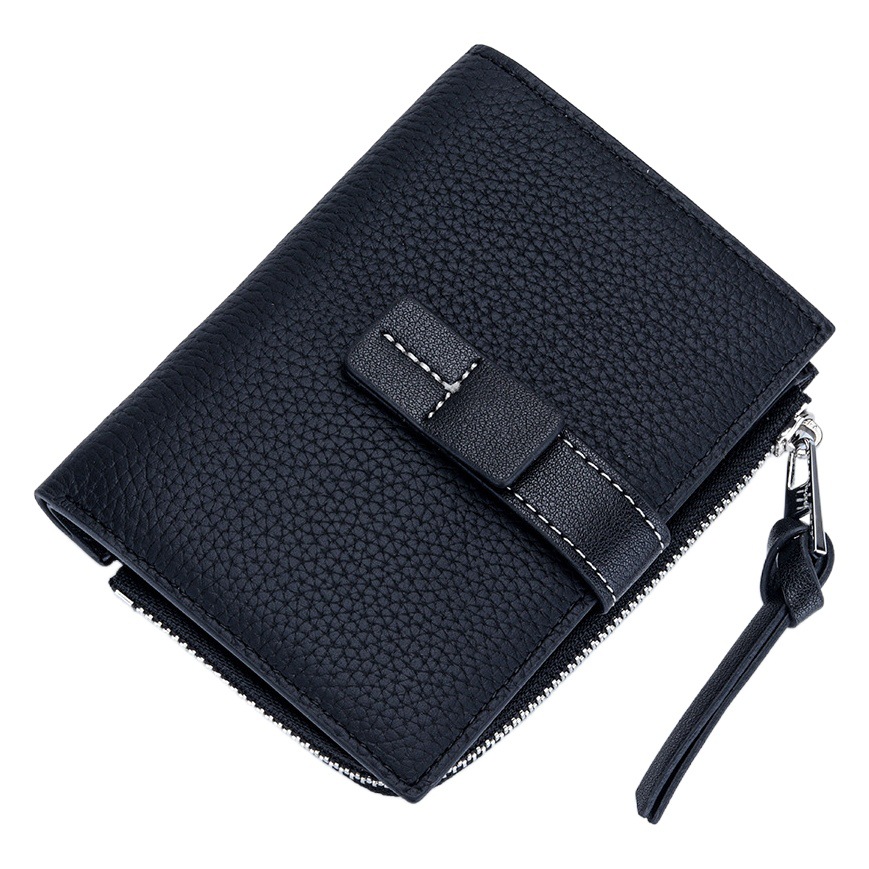 Cowhide Contrasting Color Short Small Wallet for Women 2025 New Fashion Half-Fold Wallet Multi-Card Slot Zipper Buckle Coin Purse