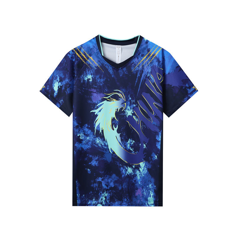 Polyester Chinese Dragon Pattern Table Tennis Short-Sleeved Tops for Couples Round Neck Loose Clothing Summer New Printed t
