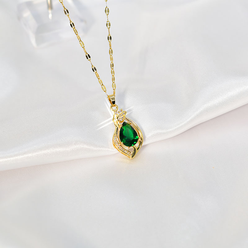 Internet Celebrity Street Photograph Same Style Jade Water Drop Necklace Women's Fresh Natural Fashion Retro Micro-inlaid Zircon Pendant Clavicle Chain