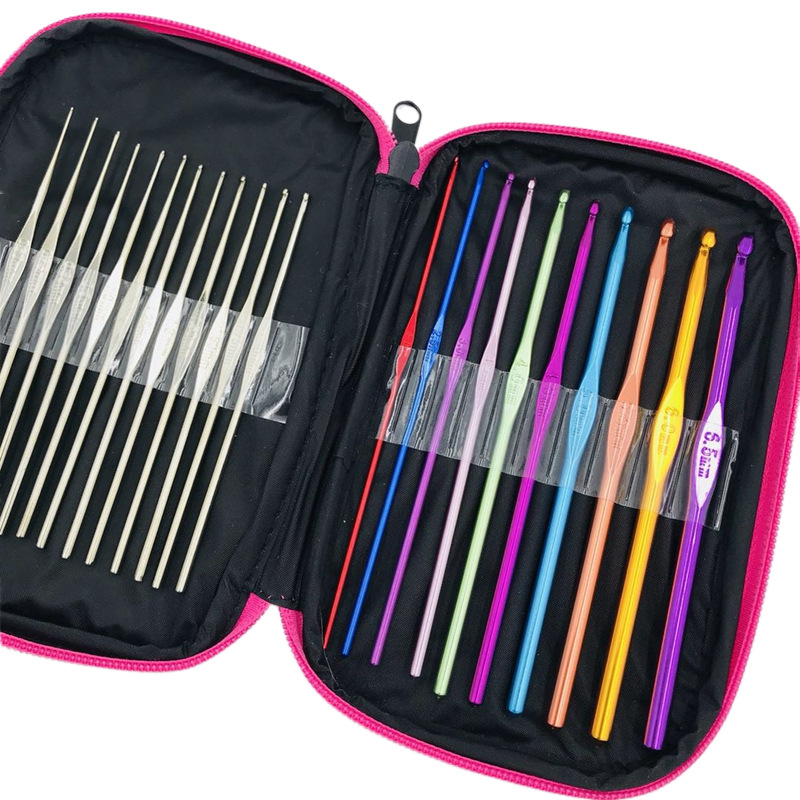 Picture of Colored Metal Iron Crochet Hooks 22 Stainless Steel Aluminum Alloy Metal Crochet Bag Set Aluminum Crochet Tool Set