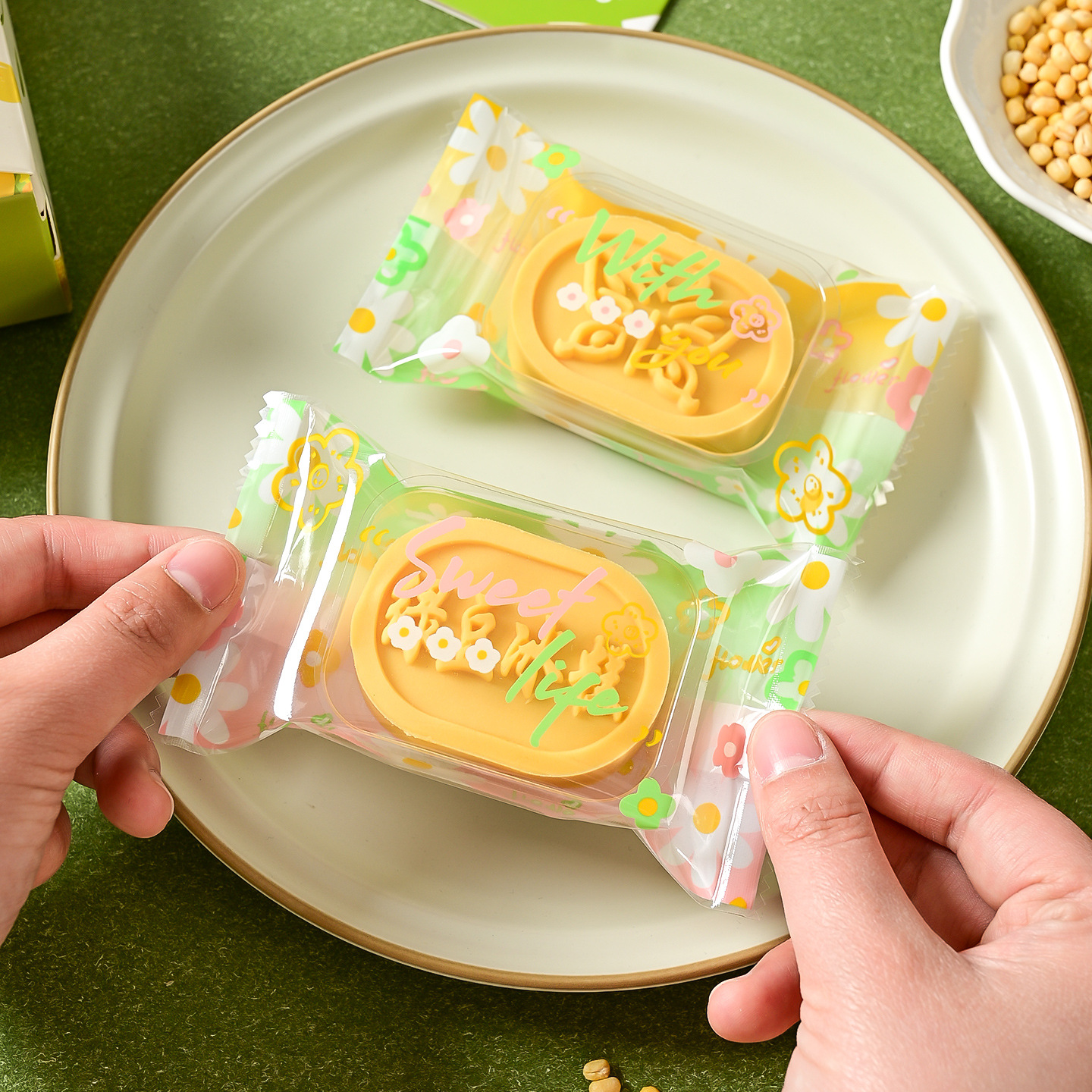 New Ins Style Transparent Mung Bean Cake Packaging Bag Packaging Box Mung Bean Ice Cake Machine Sealing Bag Self-sealing Transparent Base