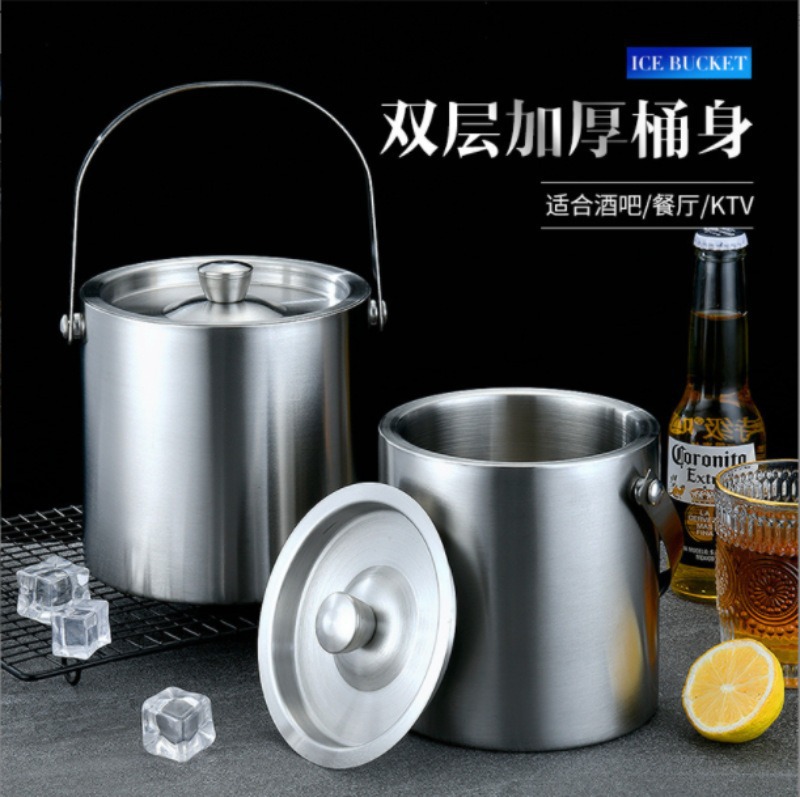 Picture of Cross-border supply stainless steel double-layer cold ice bucket portable KTV bar beer wine ice bucket factory wholesale