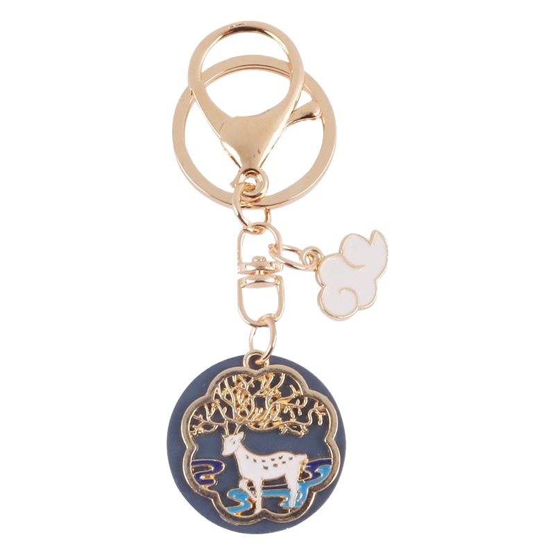 Antique Handmade Oil Dripping White Deer Cat Cloud Keychain Small Fresh Girl Bag Alloy Pendant Accessories