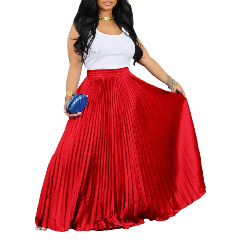 D3236 independent station Foreign Trade women's clothing New plus size mid-high waist pleated skirt large skirt European and American long skirt