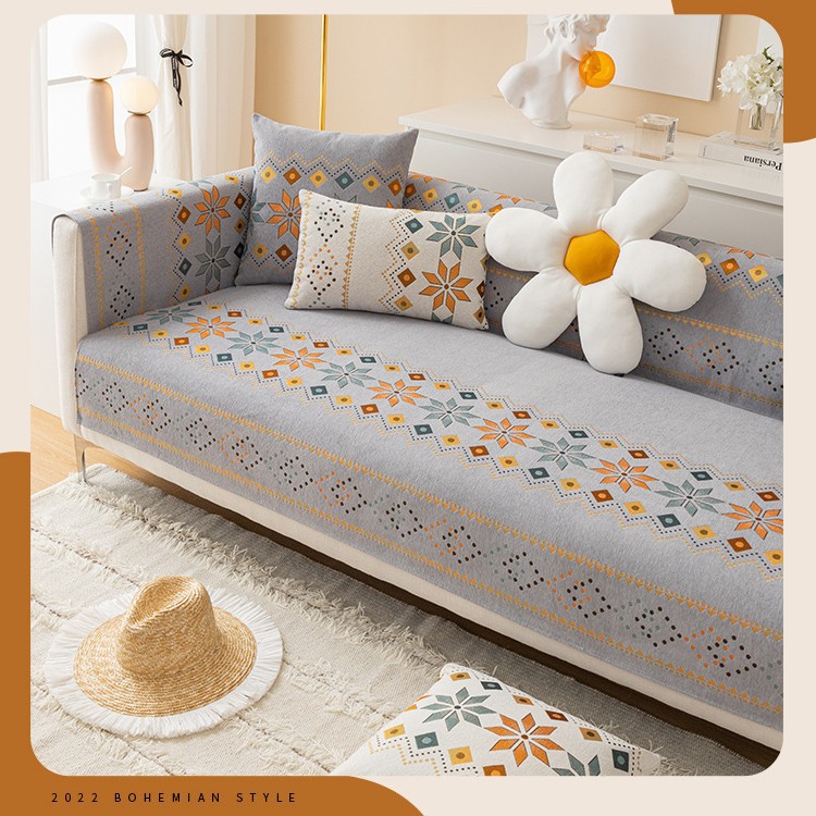 Sofa Cushion Four Seasons Universal Non-slip Simple Cushion American Light Luxury Cushion Cover Cloth Chenille Leather