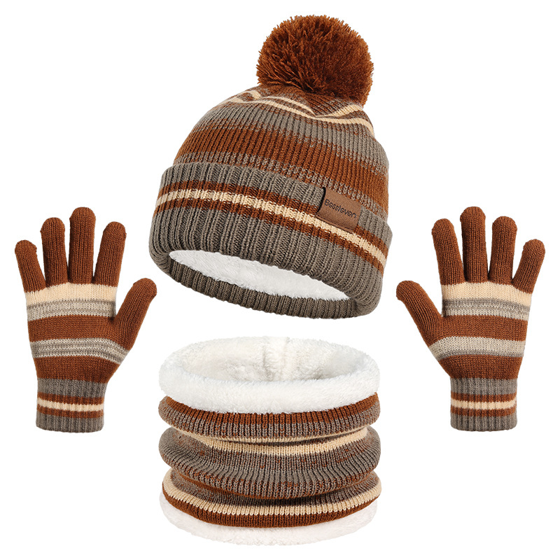 Picture of Cross-Border Children's Hat, Neck Scarf and Gloves Three-Piece Set to Heattech and Cold-Proof for Boys and Girls Winter Velvet Knitted Hat Set