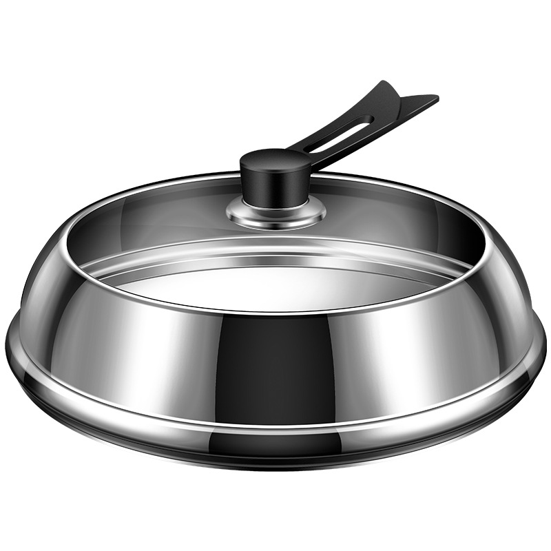 Picture of Cross-Border Stainless Steel Elevated Pot Lid Can Stand Insulated Electric Wooden Handle Visual Explosion-Proof Cracked Glass Kitchen Cooking Lid