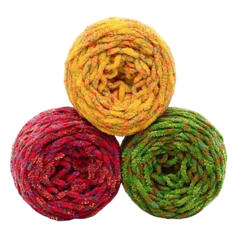 [Small wholesale] flashing light colored light wool crocheted slippers cotton shoes ice strip yarn hand-knitted thick thread hat scarf