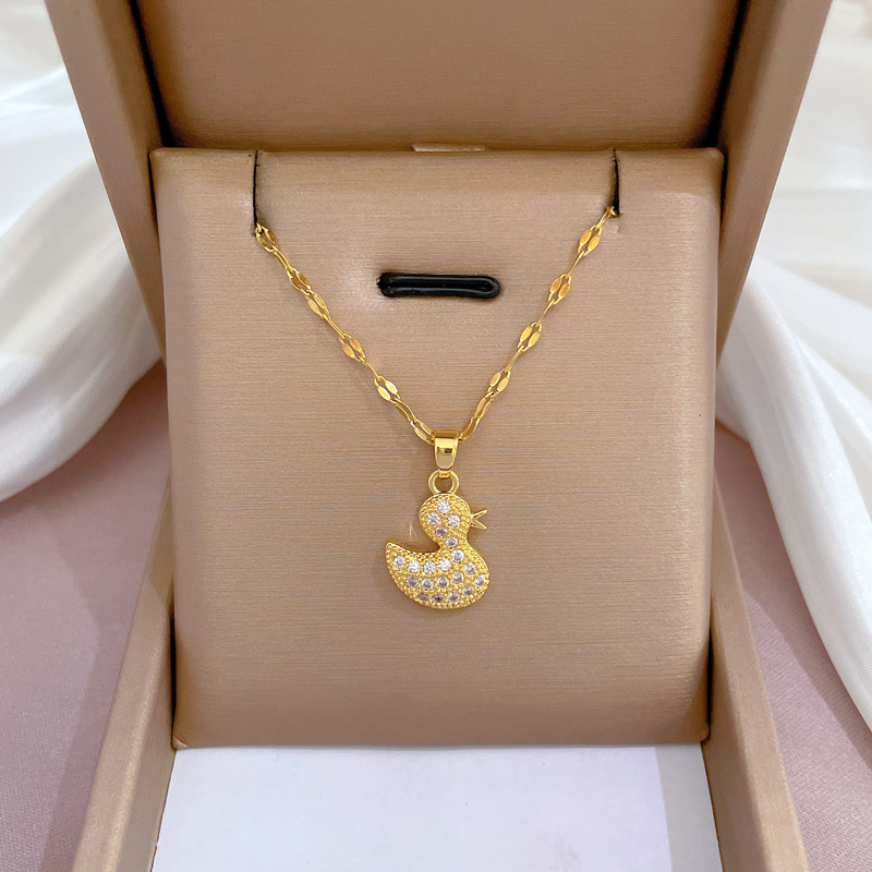 [Titanium Steel] Light Luxury Full Diamond Duckling Zircon Light Luxury Design All-match Han Feng ins Niche Design Live Necklace