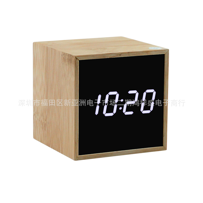 Mirror wooden clock real bamboo voice-controlled mute electronic clock creative LED gift alarm clock Amazon Overseas