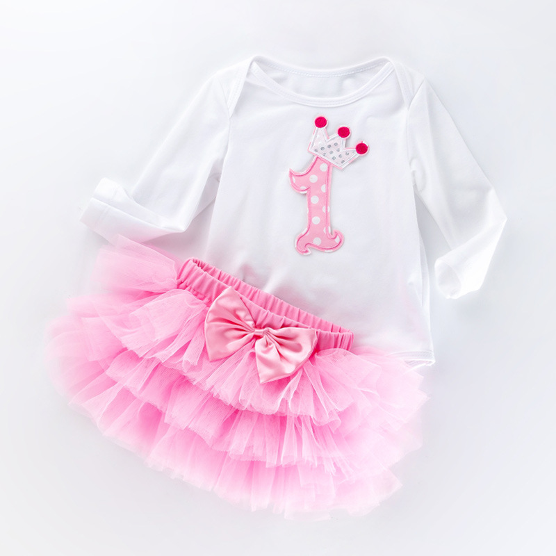Picture of Cross-border Girls' Birthday Suit White Long-sleeved Cartoon One-year-old Hats Skirt Baby Top Princess Skirt
