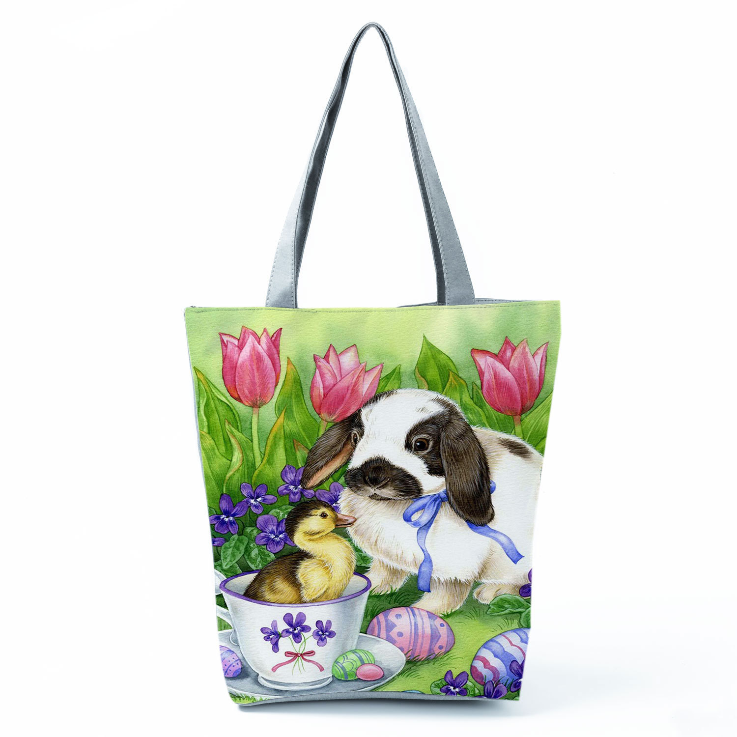 Picture of New cute flower cat printed shoulder bag portable travel storage bag large capacity outdoor tote bag