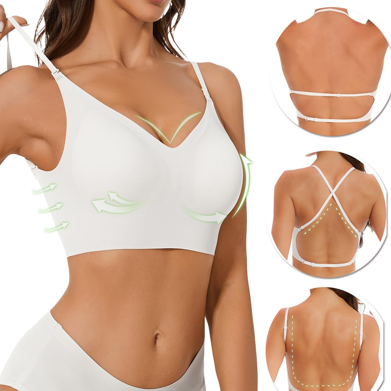 2025 Cross-Border Hot Style Detachable Shoulder Strap Cross Large Backless Intimates Seamless Sexy Bra Push-Up Bra Europe and America