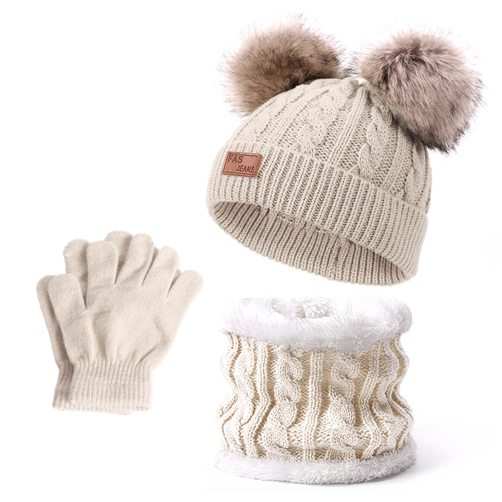 Picture of Winter Children's Neck Hat Two-Piece Pompom Baby Baby Knitted Hat Warm Wool Fleece-Lined Thickened Neck Set