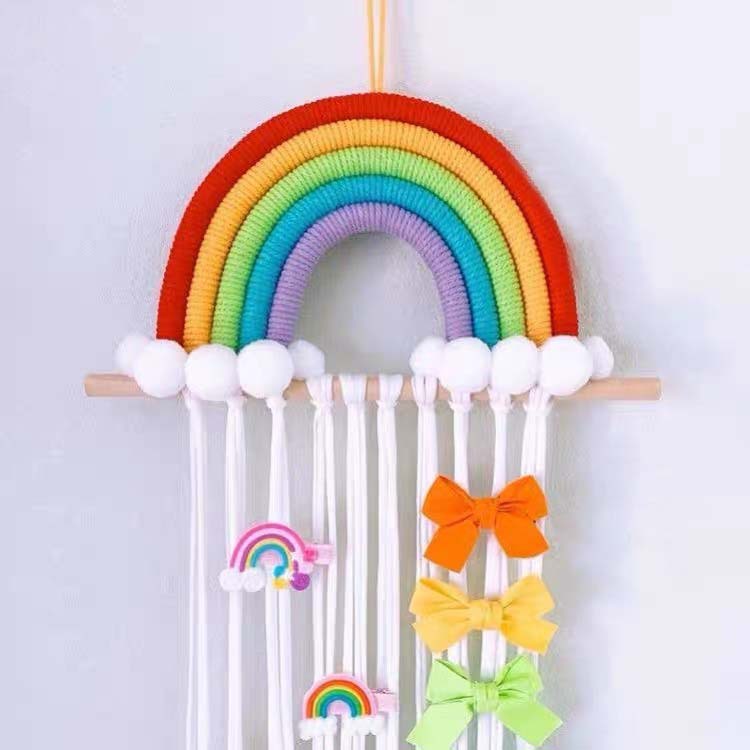 Picture of ins Nordic Rainbow Tassel Hair Accessories Hairpin Finishing Storage Woven Children's Room Decoration Wall Decoration