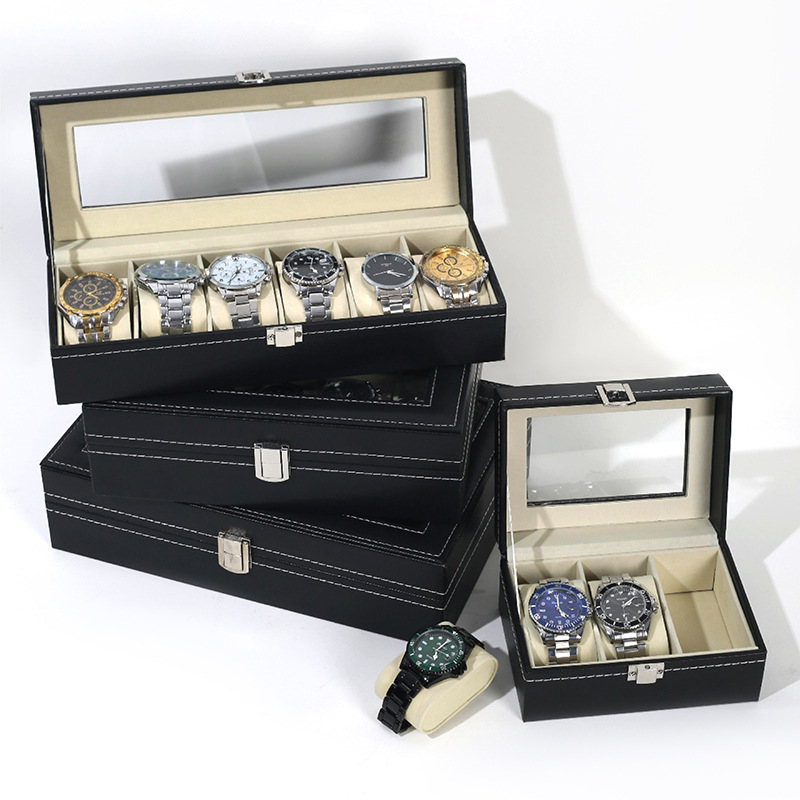 Picture of Manufacturer Recommends Pu Leather Series Watch Box Black Mechanical Watch Multi-Position Storage Box Household Square Gift Watch