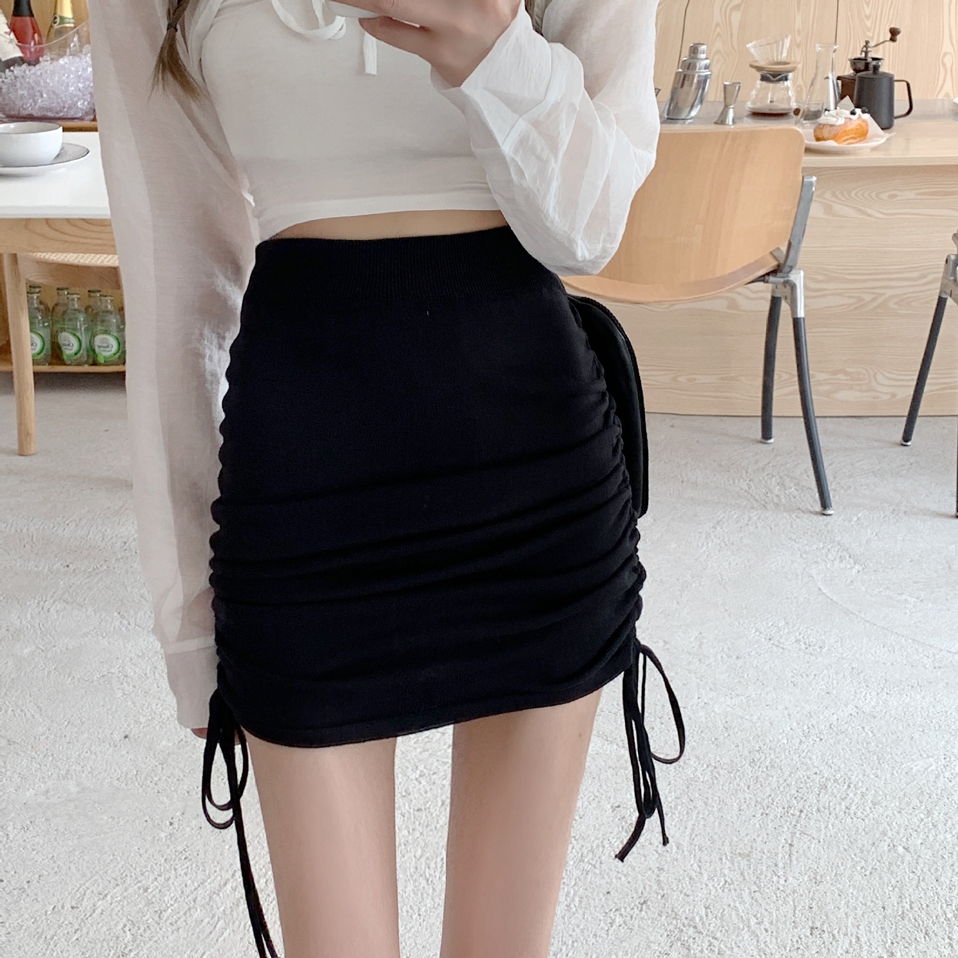 2024 Summer Design Sense Drawstring Pleated High Waist Hip Skirt Women's New Slimming All-match Lace-up A- line Short Skirt