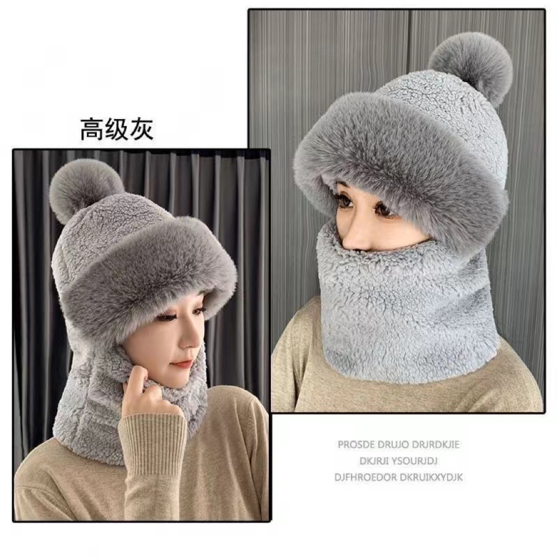 Picture of Autumn and Winter Hat New Cute Warm Mask Bear Hat Integrated Neck Scarf Gloves Popular Versatile Plush Four-In-One