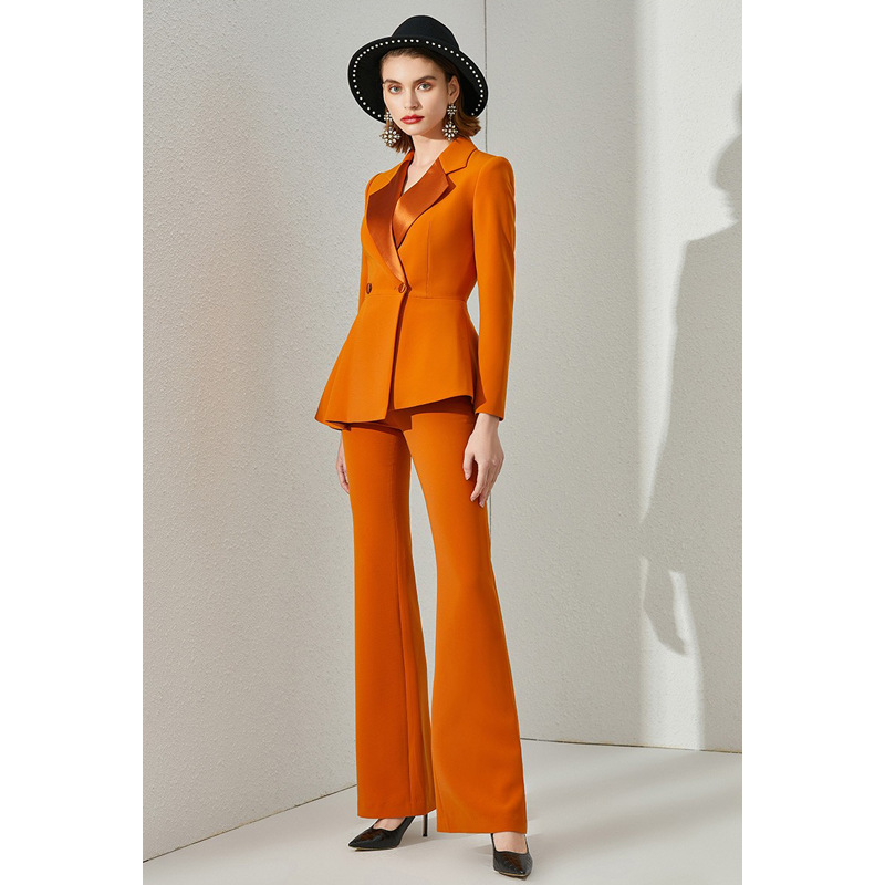 Autumn and Winter Two-Piece Set of Stylish Female President's Suit, Formal Style, Slimming Look, Boot-Cut Pants, High-End Acetate Professional Suit