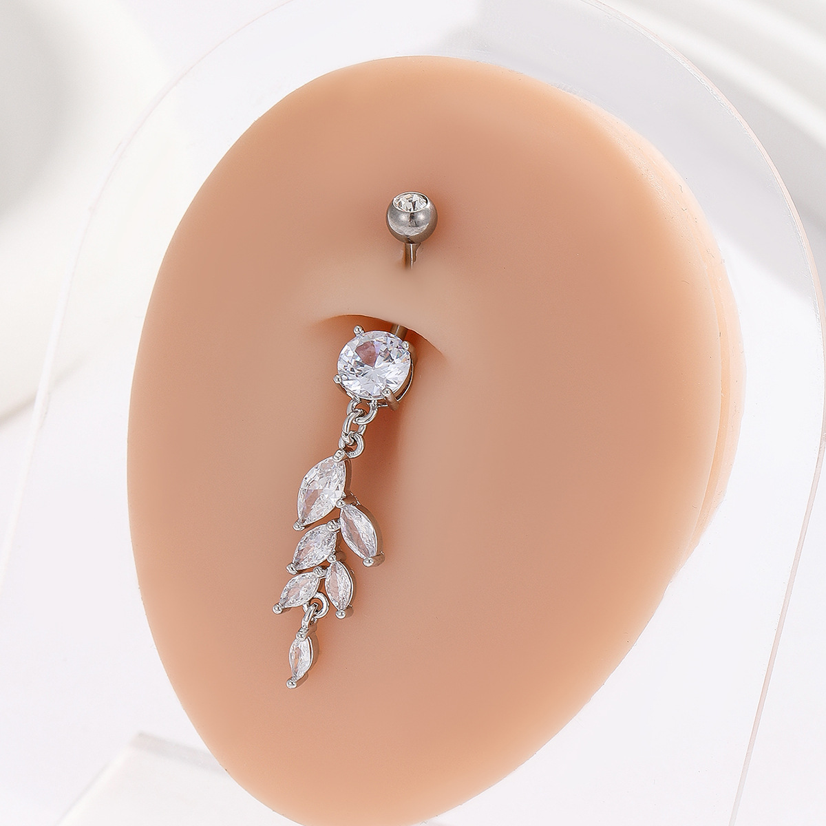 Best-selling European and American cross-border personalized fashion lazy ins style maple zircon stainless steel nail niche body ring