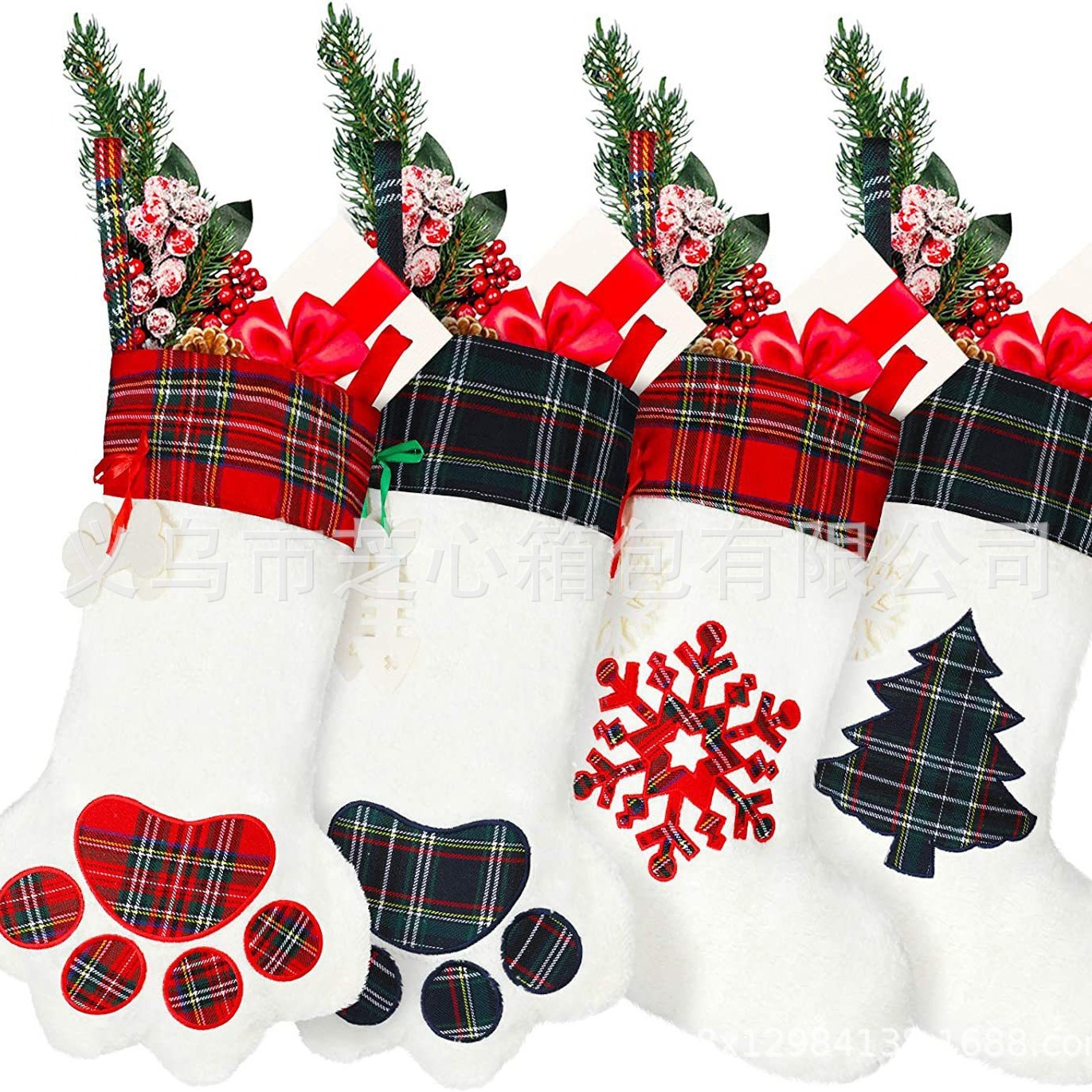 Christmas decoration supplies Christmas socks gift bag dog claw socks Christmas socks plaid cloth bone socks Fishbone socks