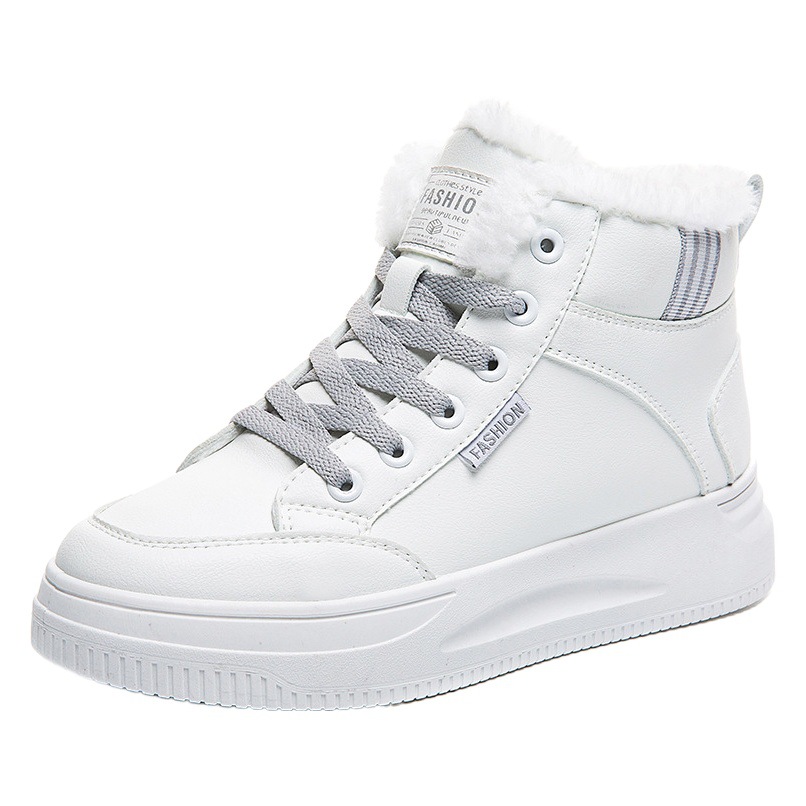 Velvet Thickeneded White Shoes for Women 2025 Winter New Casual Thick-Soled Non-Slip Student Sneakers High-Top Warm Cotton Shoes