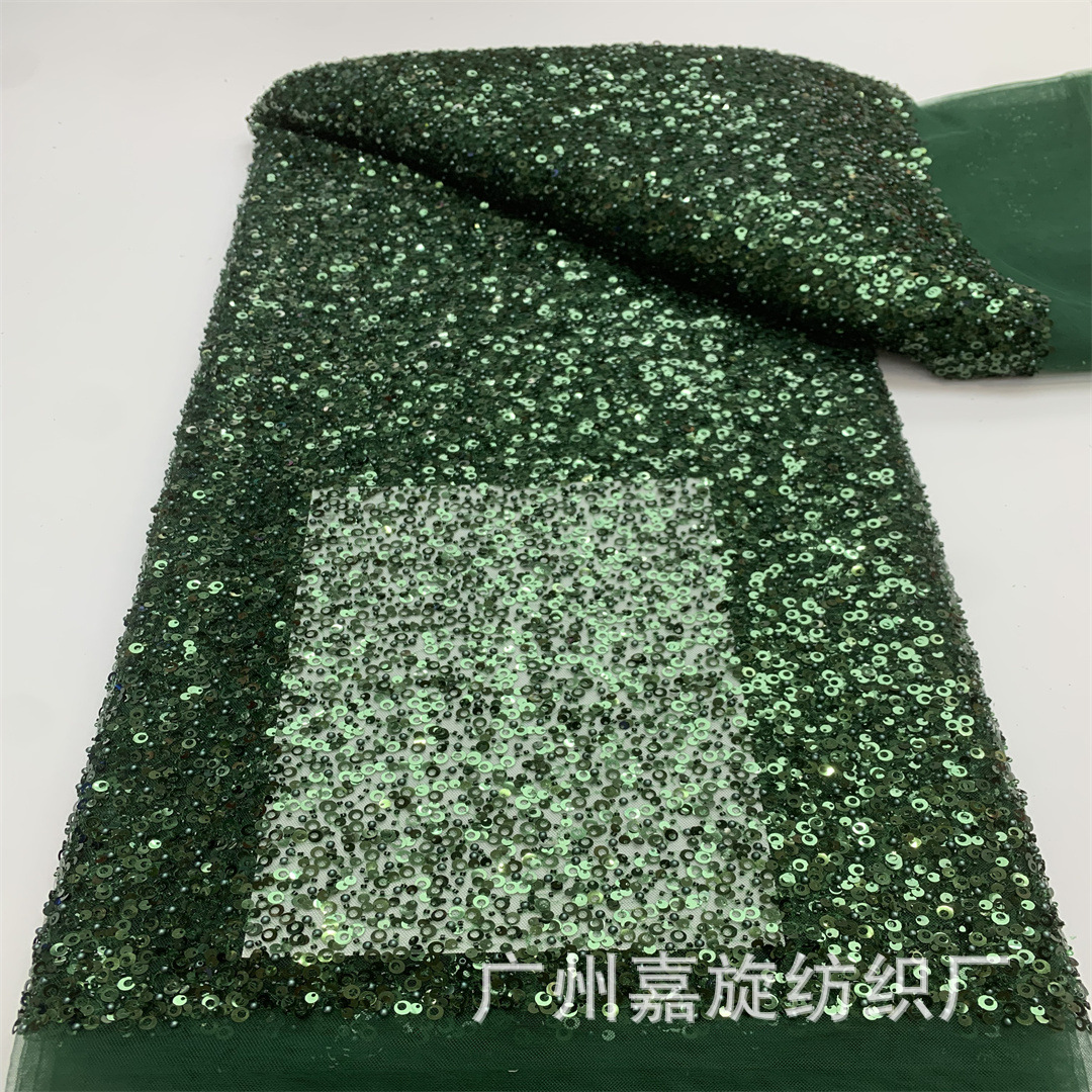 Picture of 2021 Full Pearl Embroidered Cloth Fashion Crystal Sequins Computer Embroidered Fabric Wedding Dress Fashion Fabric JX865