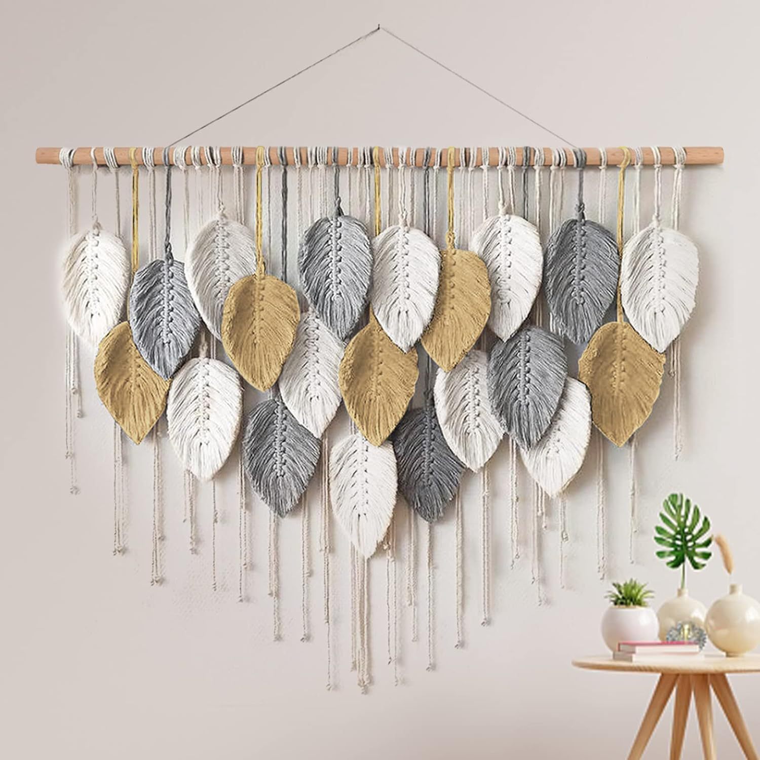 Cotton rope woven tapestry handmade colorful leaf bedside living room background wall decoration hanging wall decoration