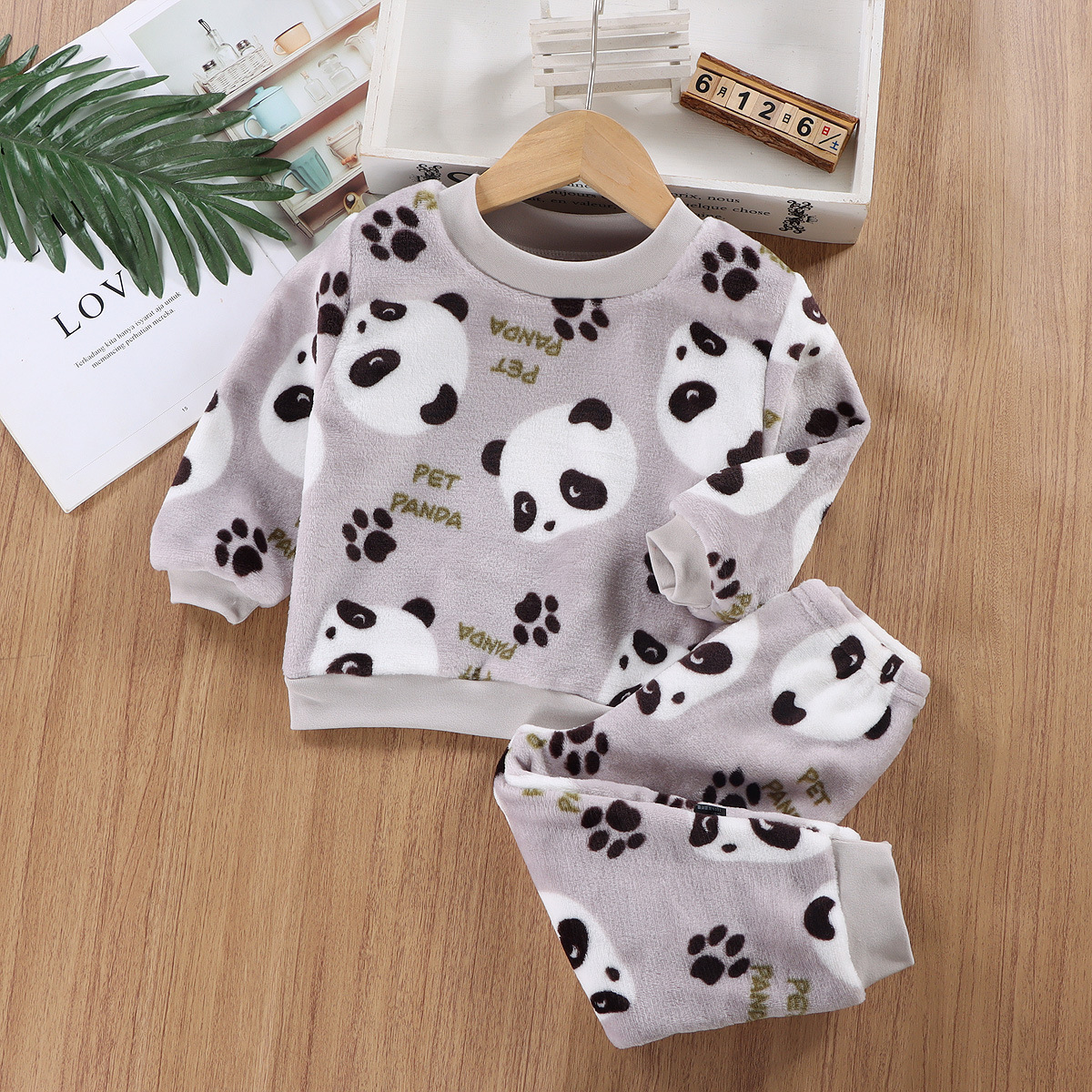 Picture of Children's Autumn and Winter Warm Flannel Suit, Quilted and Thickeneded Home Clothes, Autumn Clothes and Long Trousers, Boys and Girls Intimates Set